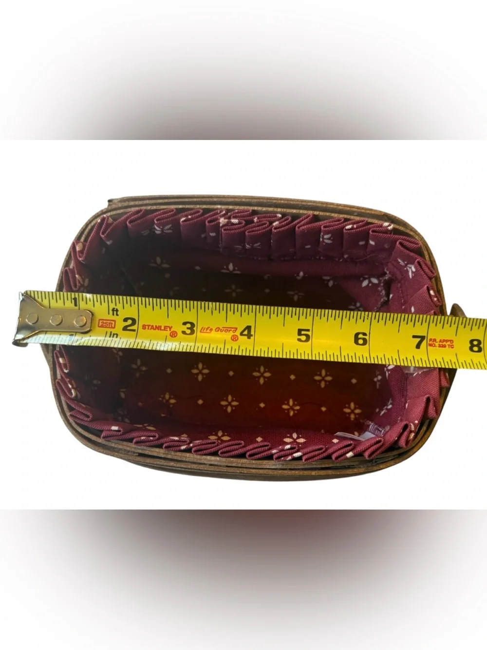 Longaberger Small Rectangular Basket Burgundy Liner Swing Handle Vintage 7.5”